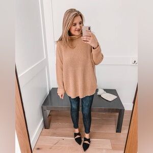 American Eagle waffle knit leggings turtleneck large brown cognac coffee